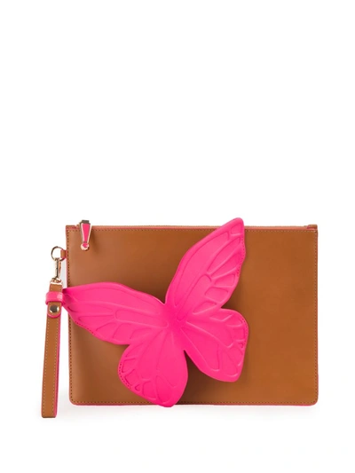 Shop Sophia Webster Flossy Butterfly Two-tone Leather Clutch Bag In Cuoio
