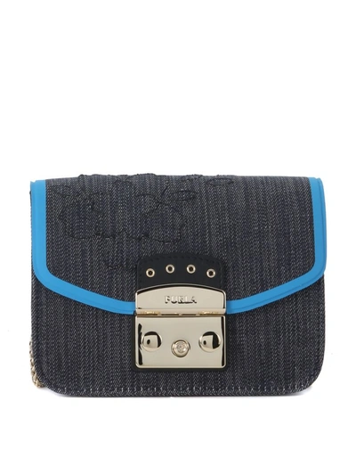Furla Metropolis Mini Bag In Blue Denim Fabric