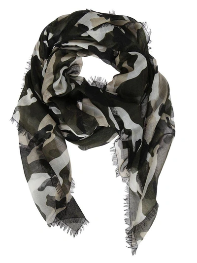 Shop Valentino Camouflage Scarf In Black/white