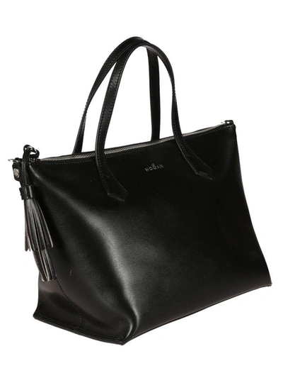 Shop Hogan Leather Tote In Black