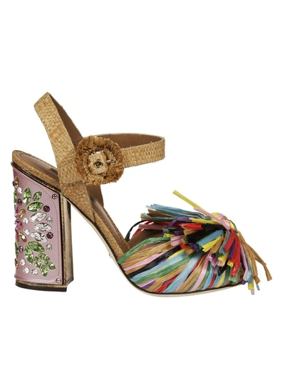 Shop Dolce & Gabbana Fringed Embellished Sandals In Multicolor-pink