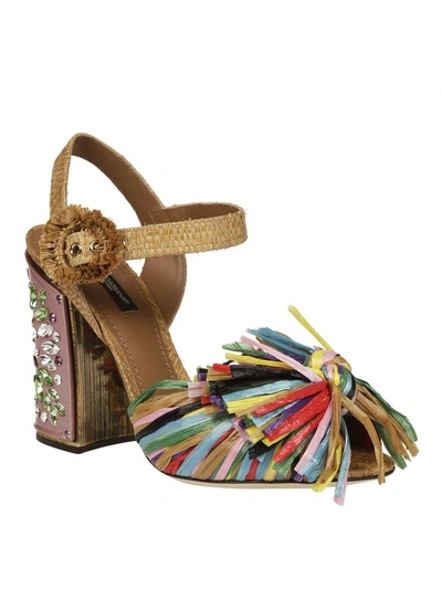 Shop Dolce & Gabbana Fringed Embellished Sandals In Multicolor-pink