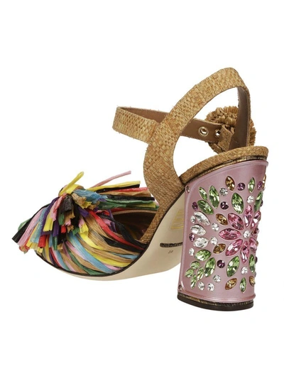 Shop Dolce & Gabbana Fringed Embellished Sandals In Multicolor-pink