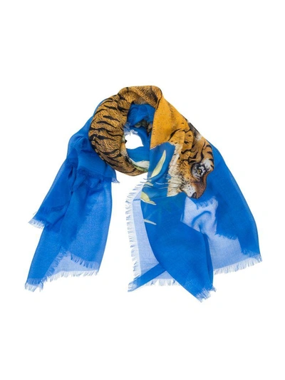 Gucci Tiger Scarf In Blue