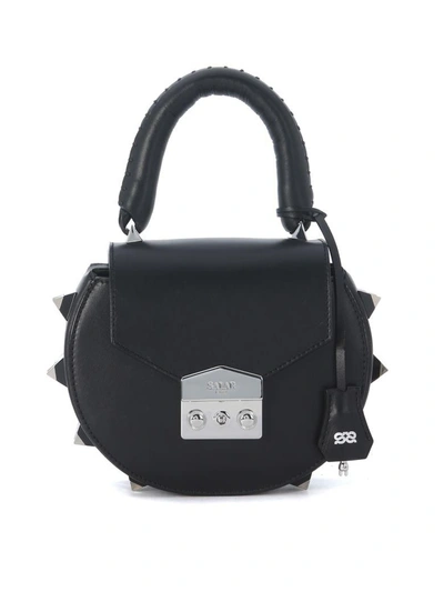 Salar Mimi Black Leather Handbag With Studs In Nero