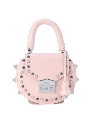 Salar Mimi Ring Pink Leather Hand Bag With Studs In Rosa