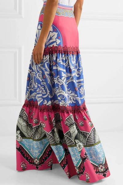 Shop Mary Katrantzou Kings Fuxia Printed Silk-twill Maxi Skirt