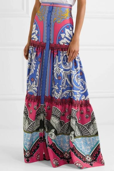 Shop Mary Katrantzou Kings Fuxia Printed Silk-twill Maxi Skirt