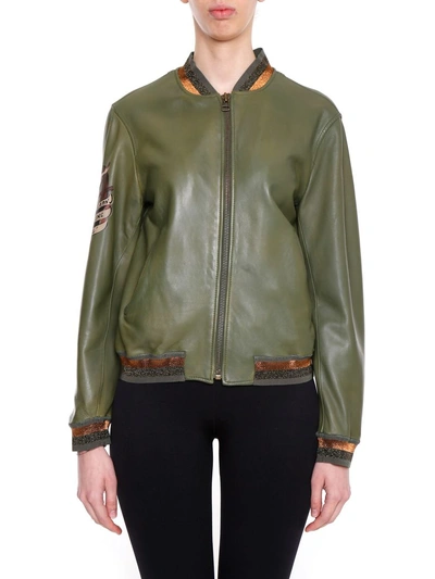 Shop Mr & Mrs Italy Embroidered Bomber Jacket In Martini Greenverde