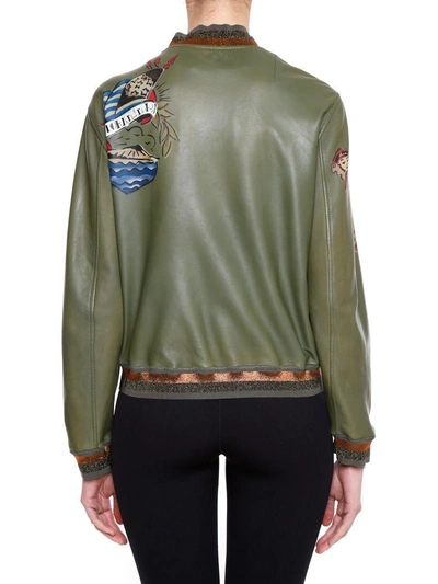 Shop Mr & Mrs Italy Embroidered Bomber Jacket In Martini Greenverde