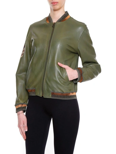 Shop Mr & Mrs Italy Embroidered Bomber Jacket In Martini Greenverde