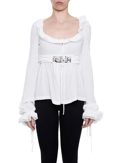 Shop Amen Voile Blouse In Off White|bianco