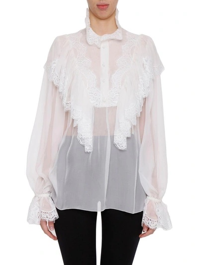 Shop Dolce & Gabbana Voile And Lace Blouse In Bianco Naturale|bianco