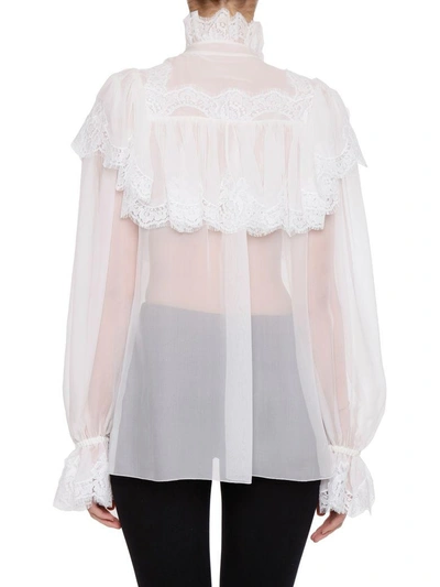 Shop Dolce & Gabbana Voile And Lace Blouse In Bianco Naturale|bianco