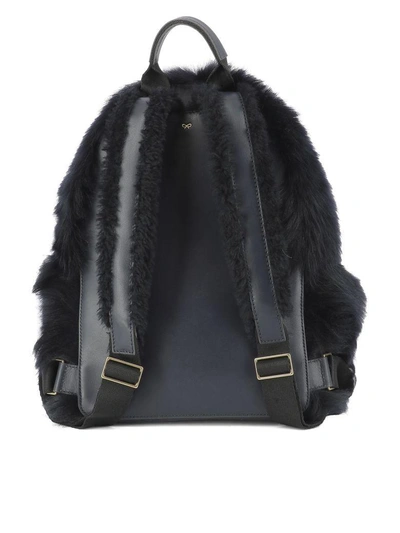 Shop Anya Hindmarch Dark Blue Fur Backpack