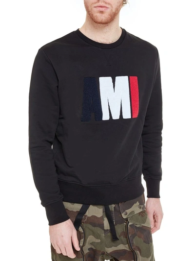 Shop Ami Alexandre Mattiussi Ami Terry Cloth Logo Sweatshirt In Black
