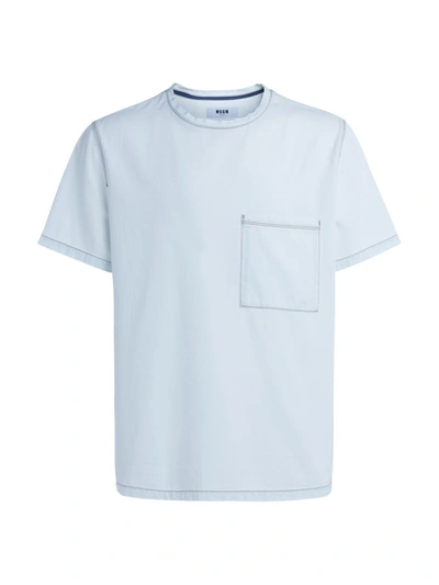 Msgm In Light Blue Chambray T-shirt In Azzurro