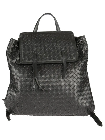 Bottega Veneta Braided Leather Backpack In Black Brunit