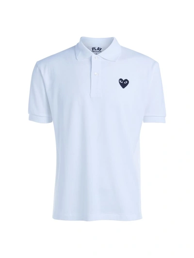 Shop Comme Des Garçons Play Polo White T-shirt With Black Heart In Bianco