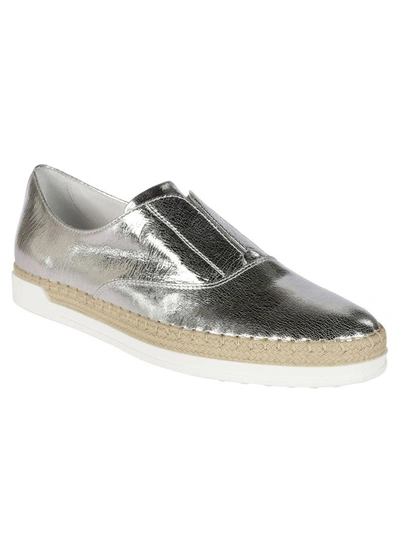 Shop Tod's Leather Slip-on Sneakers In Silver