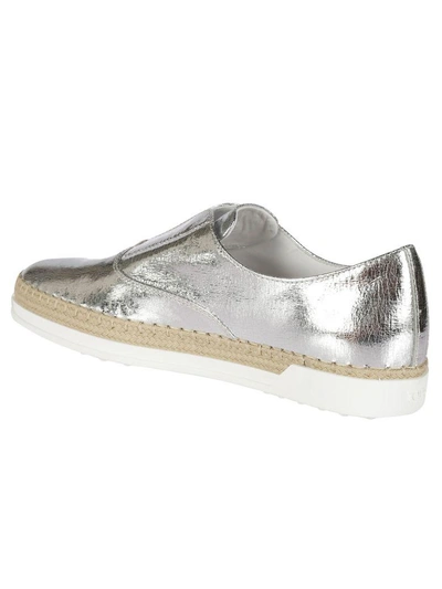 Shop Tod's Leather Slip-on Sneakers In Silver