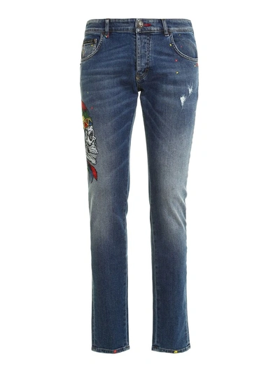Shop Philipp Plein Twisted Embroidered Jeans In Denim
