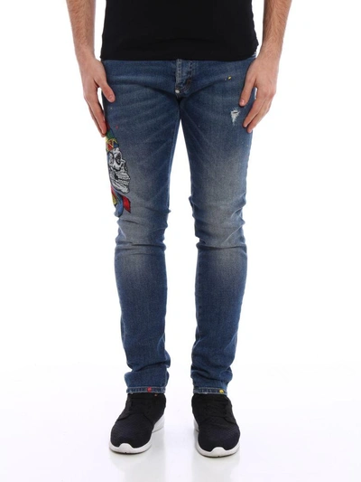 Shop Philipp Plein Twisted Embroidered Jeans In Denim