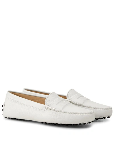 Shop Tod's Gommino Leather Loafers In White