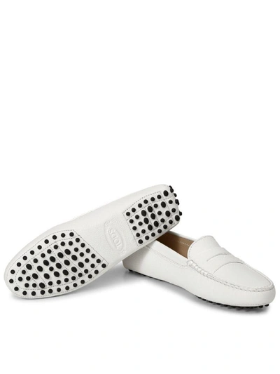 Shop Tod's Gommino Leather Loafers In White