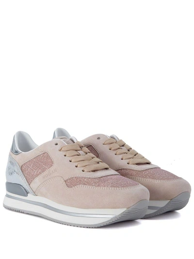 Shop Hogan H222  Pink Leather And Fabric Sneaker In Rosa