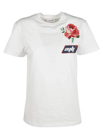 Shop Au Jour Le Jour Embroidered Rose T-shirt In Bianco