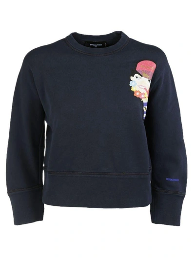 Shop Dsquared2 Drinking Decal Cropped Sweatshirt In Blu