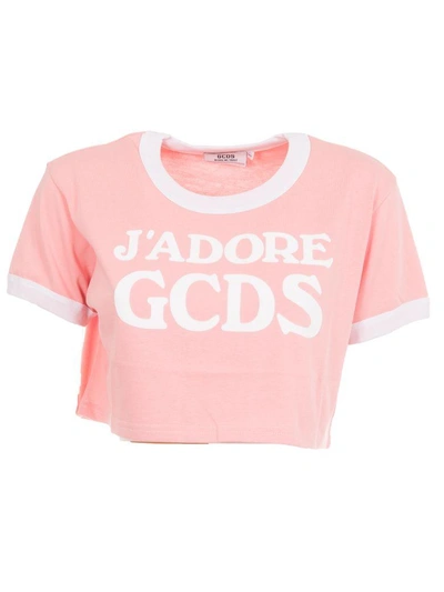 Shop Gcds Logo Cropped T-shirt In Pink