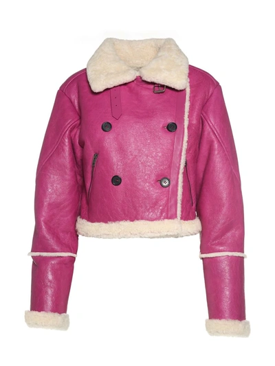 Shop Kenzo Shearling Double-breasted Jacket In Fuxia