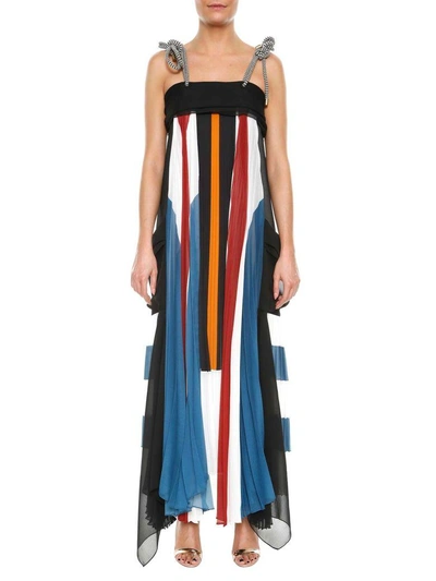 Chloé Asymmetric Block-color Plissé-georgette Gown In Multi | ModeSens