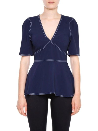 Shop Stella Mccartney Top With Contrast Stitching In Blu Midnight|blu