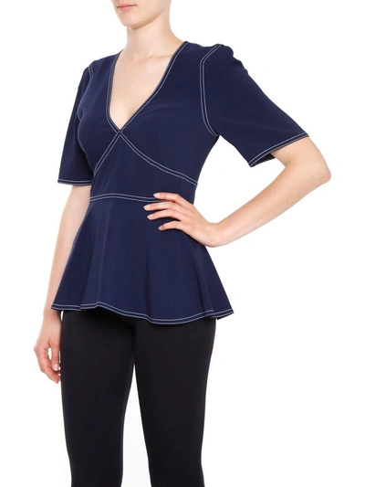 Shop Stella Mccartney Top With Contrast Stitching In Blu Midnight|blu
