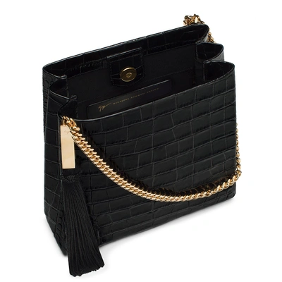 Shop Giuseppe Zanotti - Black Crocodile Embossed Patent Leather Bag Ilenia