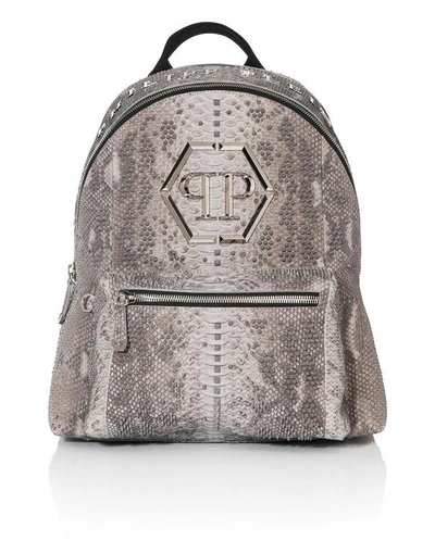 Shop Philipp Plein Backpack "riley" In Grey/nickel