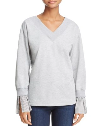 Joa Poplin Cuff Sweatshirt In Light Grey