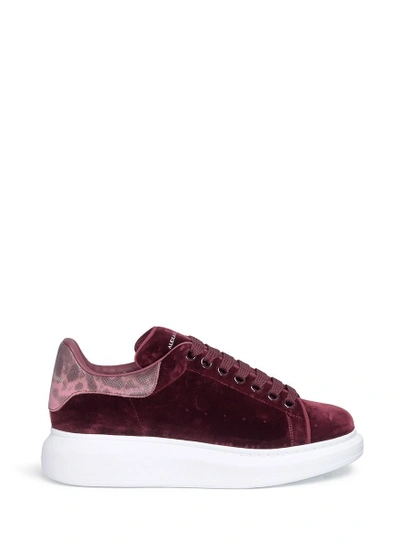 Shop Alexander Mcqueen 'larry' Chunky Outsole Snake Embossed Collar Velvet Sneakers