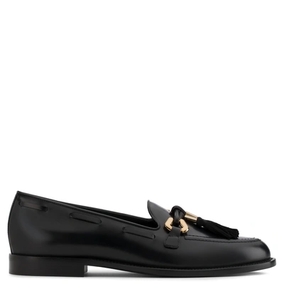 Shop Giuseppe Zanotti - Leather Loafer With Metal And Tassels Accessory Jean-pierre In Black