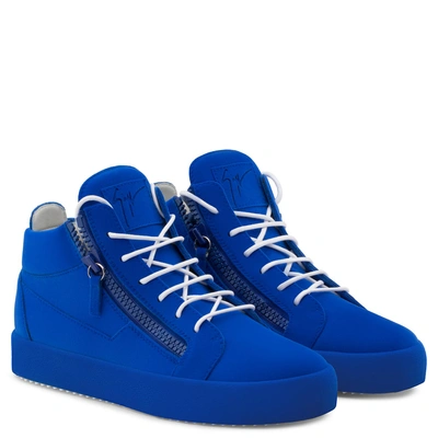 Shop Giuseppe Zanotti - Unfinished Collection: Saturated Blue Mid-top Sneaker The Unfinished
