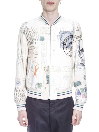 Shop Alexander Mcqueen Letters From India Bomber Jacket In Ivory