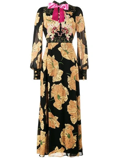 Shop Gucci Poppy Print Gown In Black