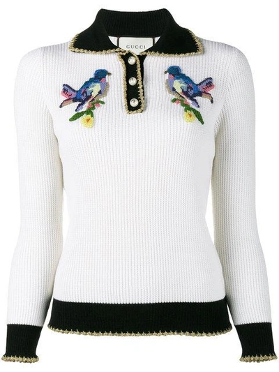 Shop Gucci Bird Embroidered Jumper In White