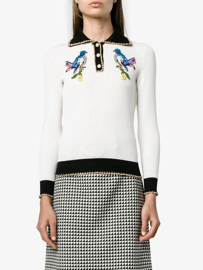 Shop Gucci Bird Embroidered Jumper In White