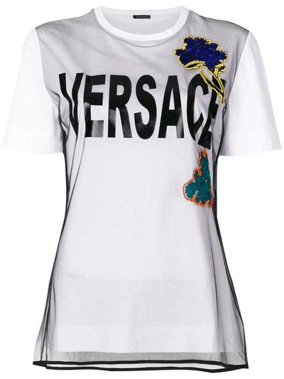 Shop Versace Embroidered Flower T-shirt In White