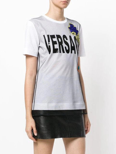 Shop Versace Embroidered Flower T-shirt In White