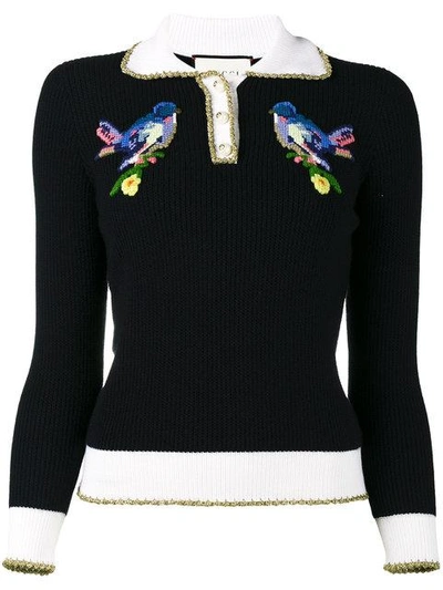 Shop Gucci Bird Embroidered Jumper In Blue